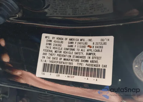 2015 Honda Accord Ex-L V-6 from USA, damaged, VIN 1HGCR3F8XFA001985